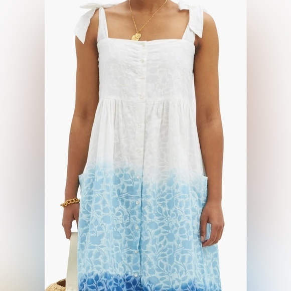 Juliet Dunn's white to blue gradient Shadow Flower-print midi dress NWT - Picture 5 of 10